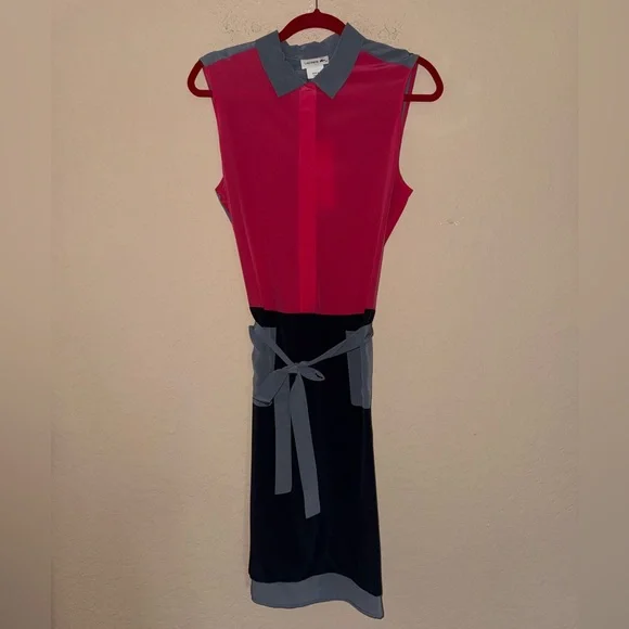 Lacoste Color block silk sleeveless shirt dress- Size 40 - Picture 2 of 12